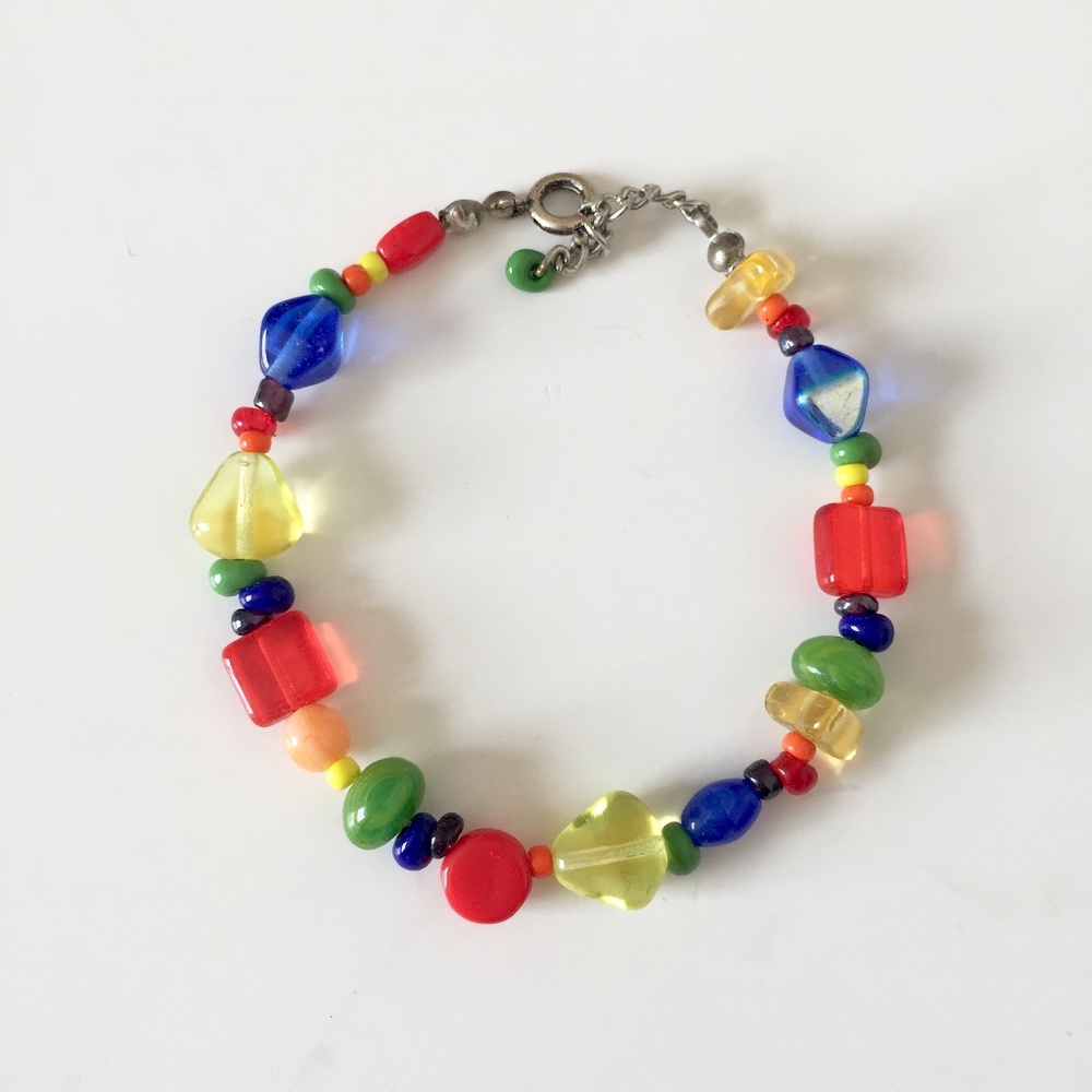 Handmade Rainbow Glass Bead Bracelet